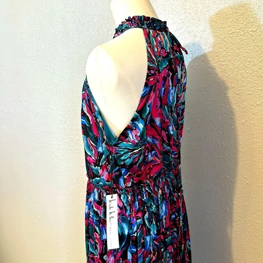 NEW Nicole Miller women’s printed high neck midi dress size L